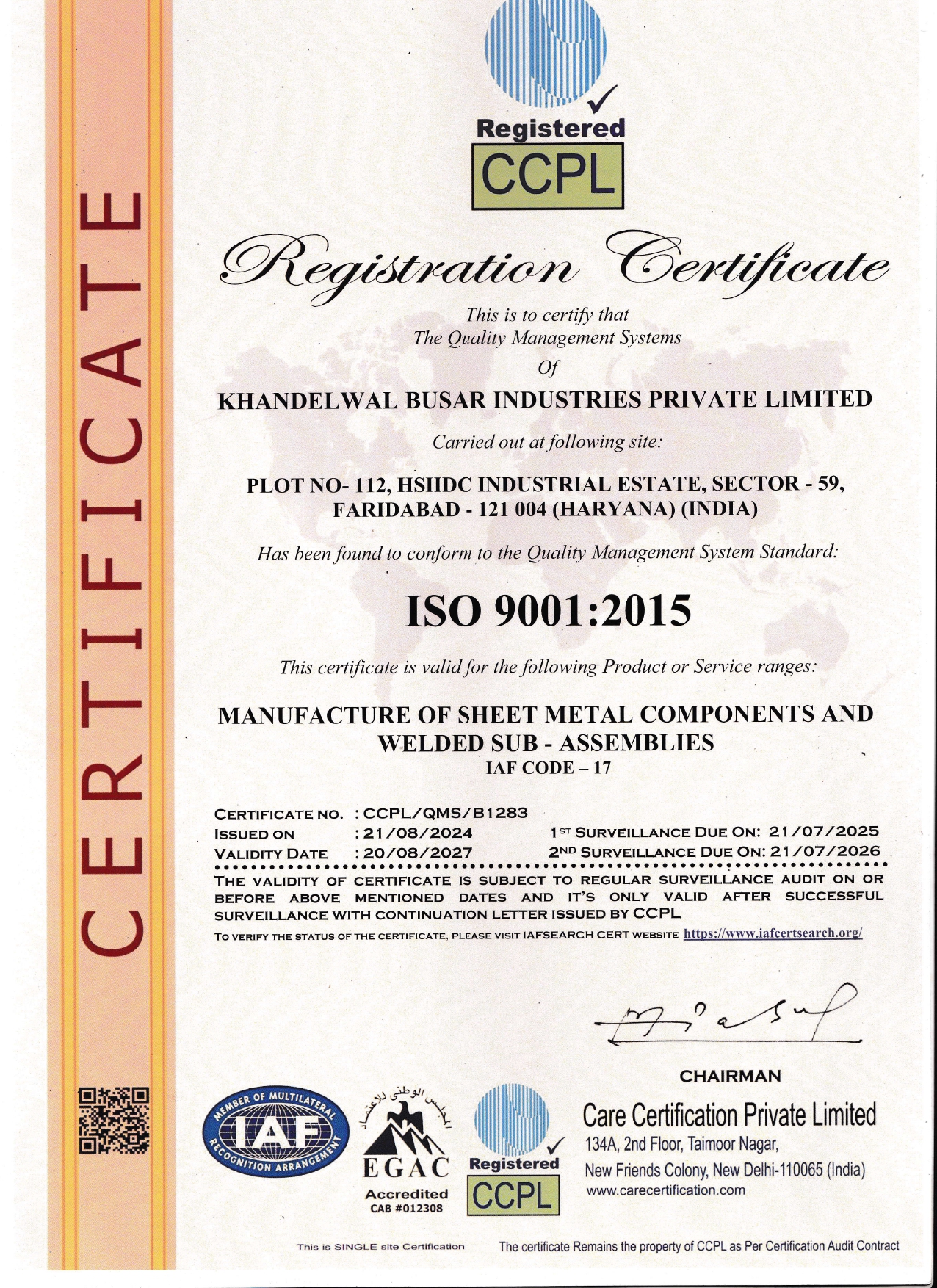ISO 9001:2015 Certificate